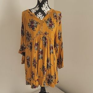 UMGEE Mustard Dress with Floral Print, Size Large